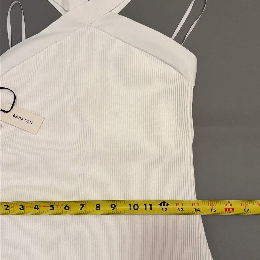 Aritzia Babaton Dress Mini NWT Sculpt Knit Cross Ribbed Halter White size Large - Picture 10 of 14